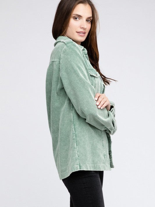 Pastel Corduroy Button Down Shacket