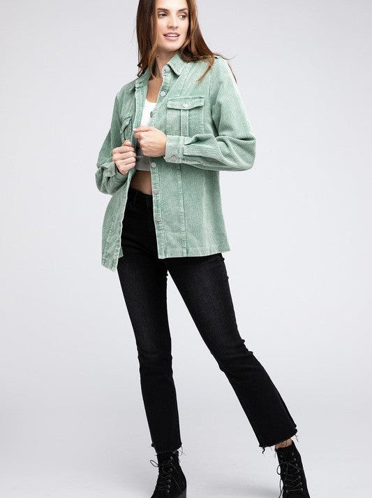 Pastel Corduroy Button Down Shacket