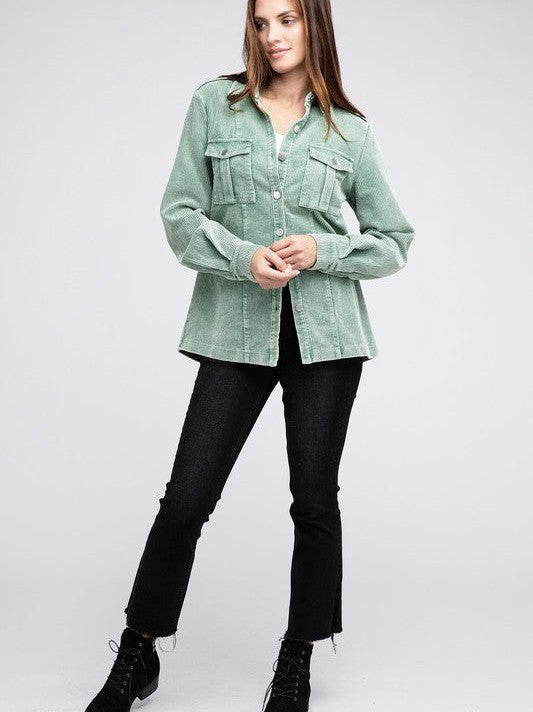 Pastel Corduroy Button Down Shacket