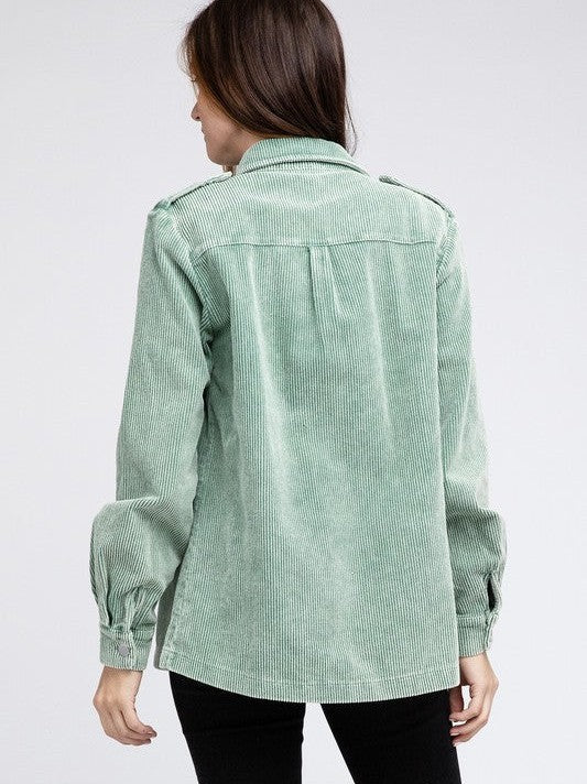 Pastel Corduroy Button Down Shacket