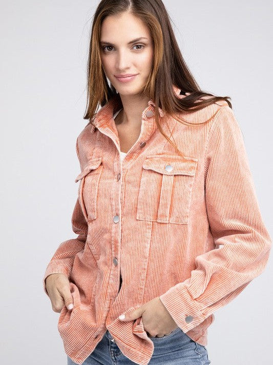 Pastel Corduroy Button Down Shacket