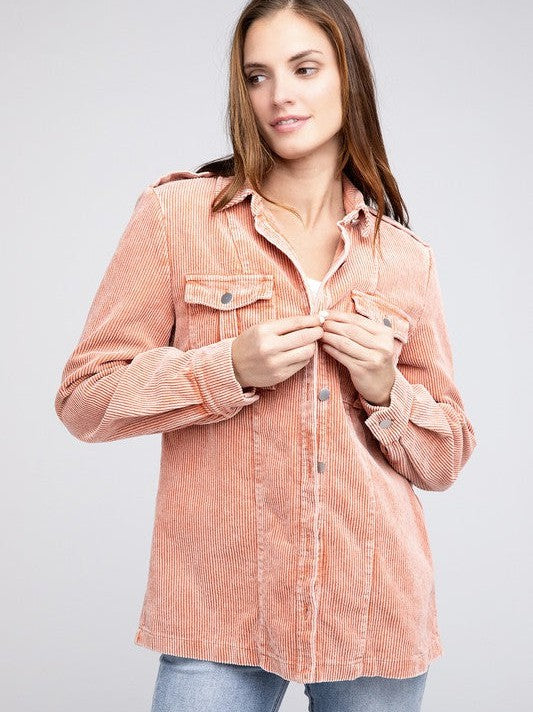 Pastel Corduroy Button Down Shacket