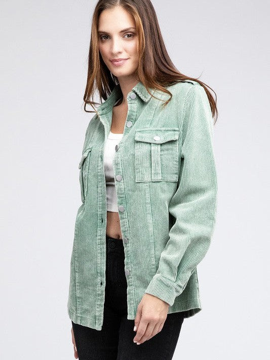 Pastel Corduroy Button Down Shacket