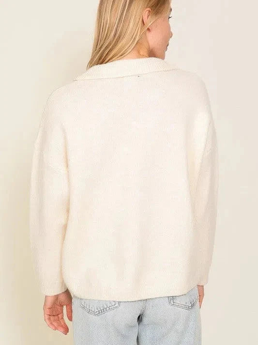 the Air Collared Sweater Top with Crisscross Neckline