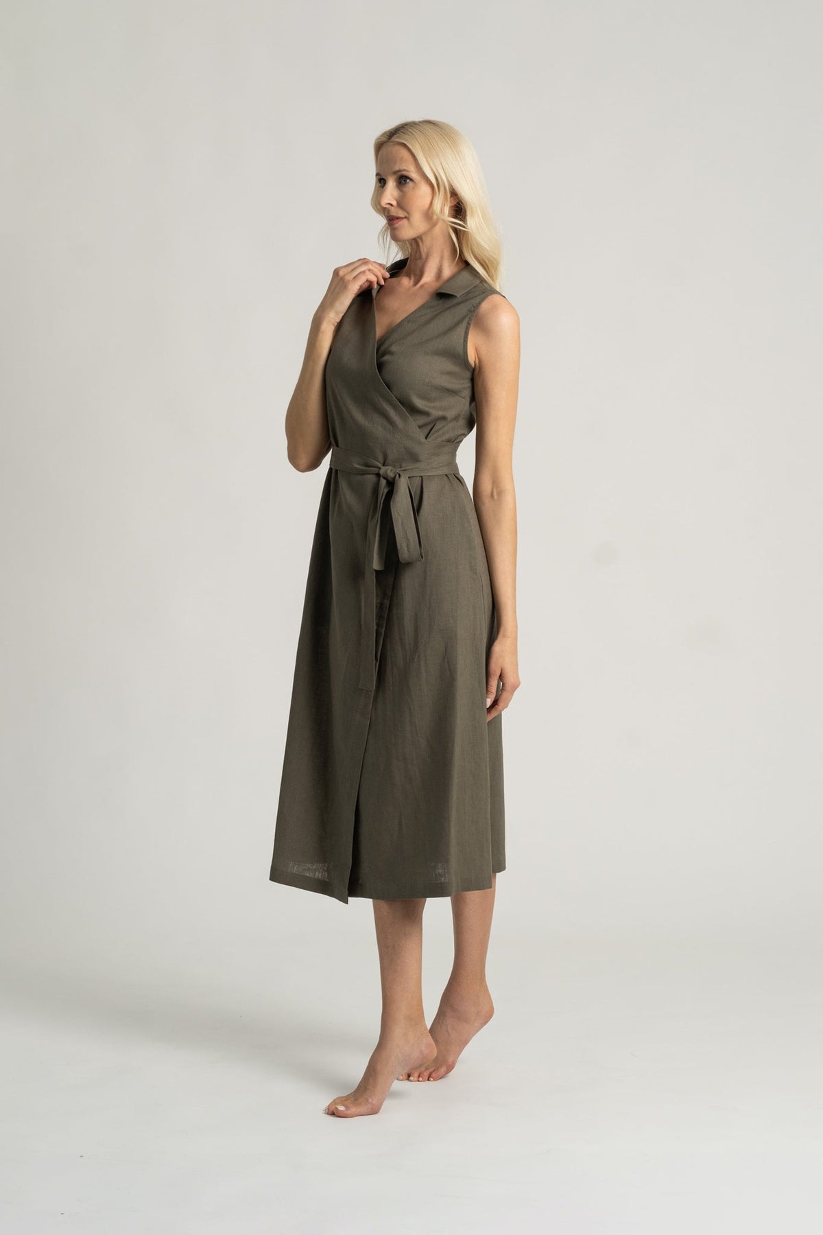 Cora Linen Wrap Dress Khaki