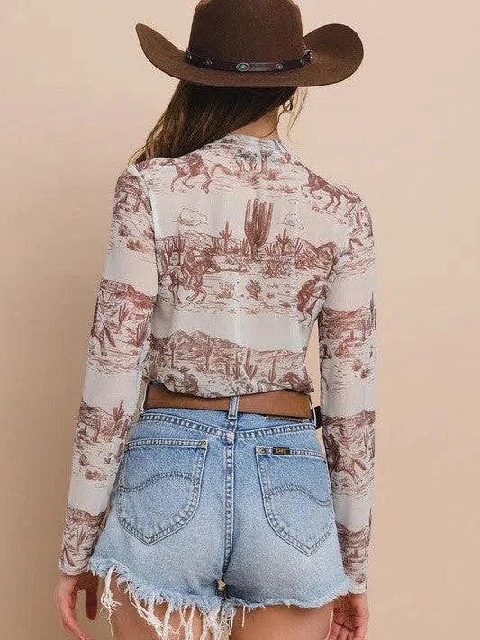 Cowboy  Short Sleeve Mesh Top