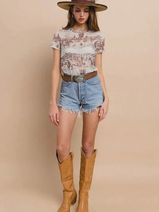 Cowboy  Short Sleeve Mesh Top