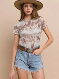 Cowboy  Short Sleeve Mesh Top