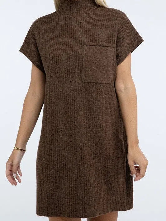 Short Sleeve Sweater Dress with Pocket