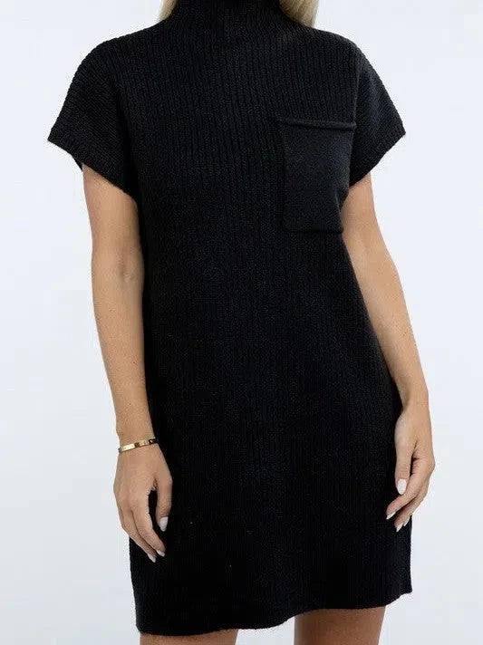 Short Sleeve Sweater Dress with Pocket