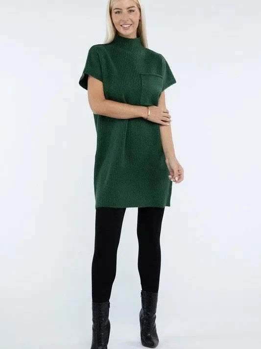 Short Sleeve Sweater Dress with Pocket
