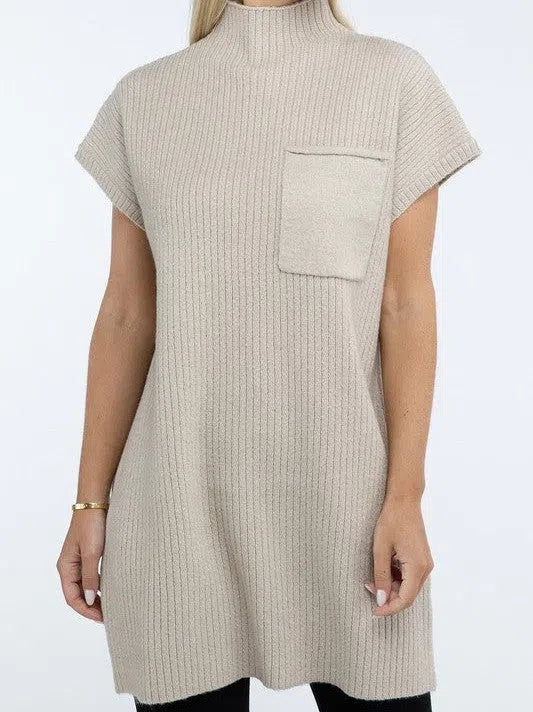 Short Sleeve Sweater Dress with Pocket