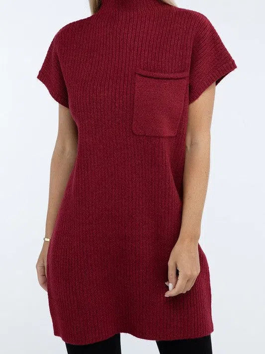 Short Sleeve Sweater Dress with Pocket