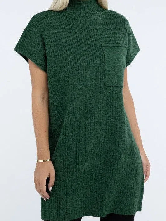 Short Sleeve Sweater Dress with Pocket
