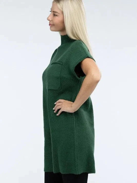 Short Sleeve Sweater Dress with Pocket