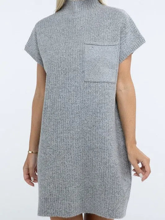 Short Sleeve Sweater Dress with Pocket