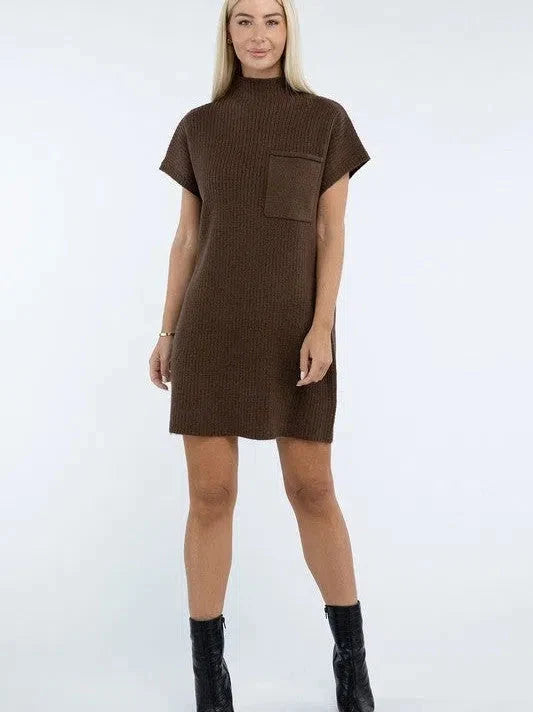 Short Sleeve Sweater Dress with Pocket