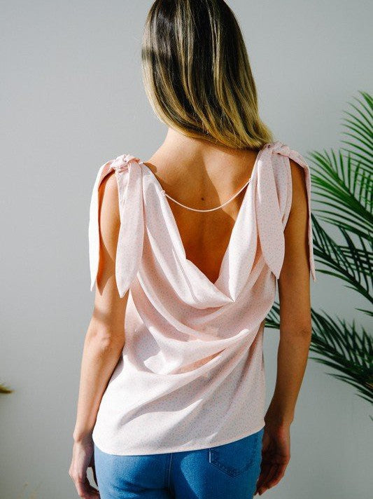 Sleeveless V-Neck Open Back Top with Tie