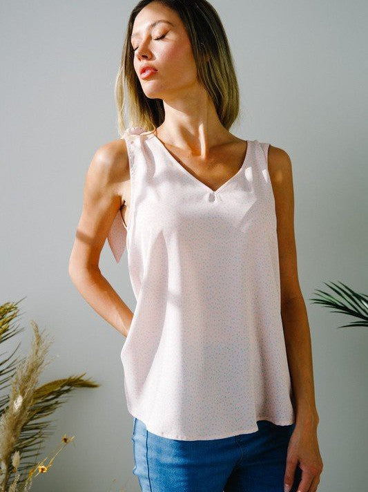 Sleeveless V-Neck Open Back Top with Tie