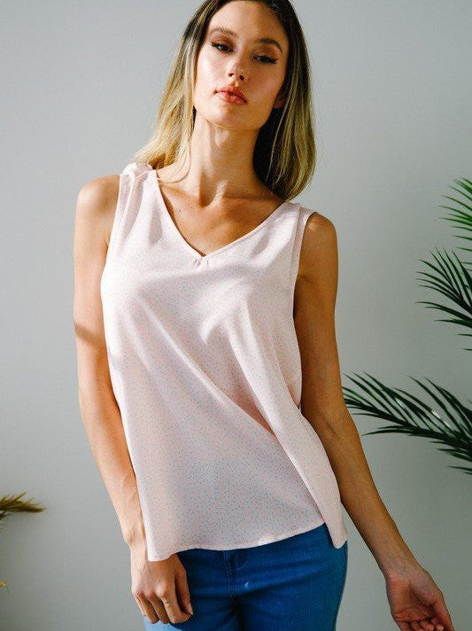 Sleeveless V-Neck Open Back Top with Tie