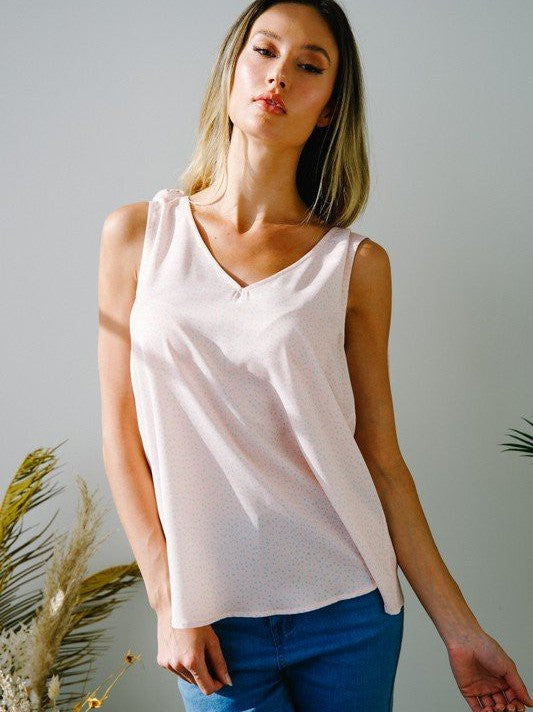 Sleeveless V-Neck Open Back Top with Tie