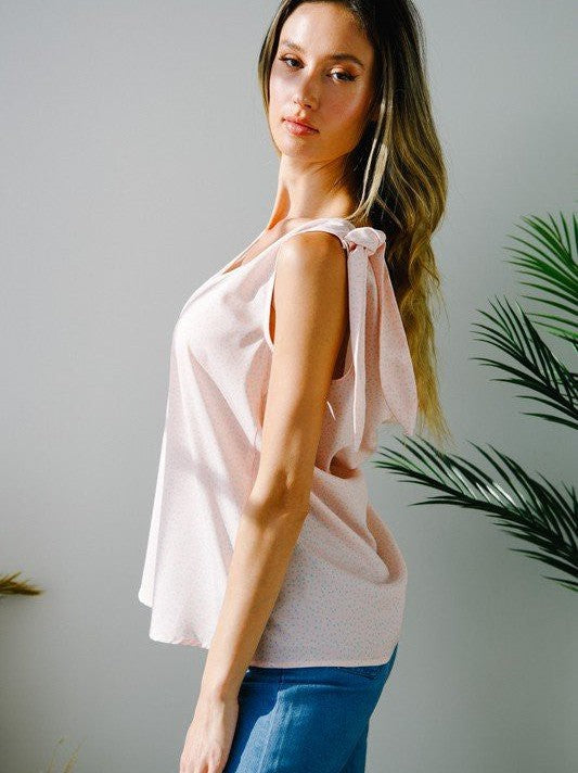 Sleeveless V-Neck Open Back Top with Tie