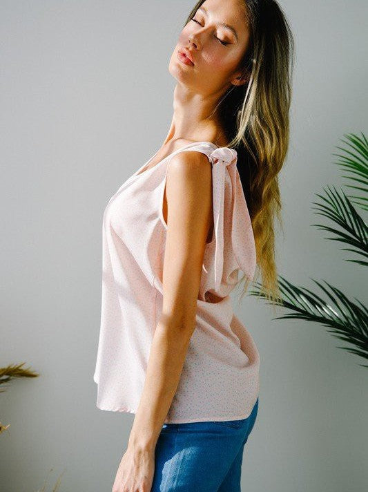 Sleeveless V-Neck Open Back Top with Tie