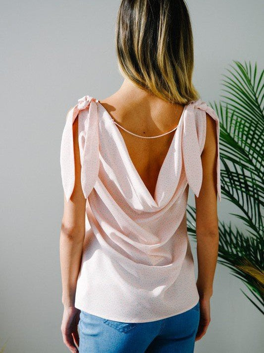 Sleeveless V-Neck Open Back Top with Tie