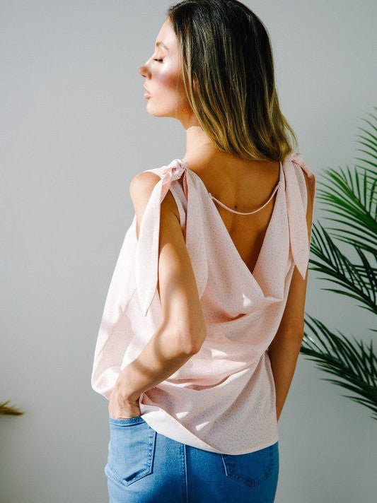 Sleeveless V-Neck Open Back Top with Tie