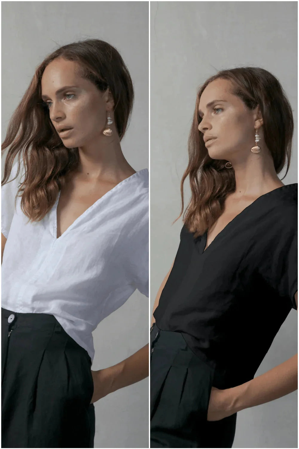 Cropped Collo Alto Linen Top Black + White