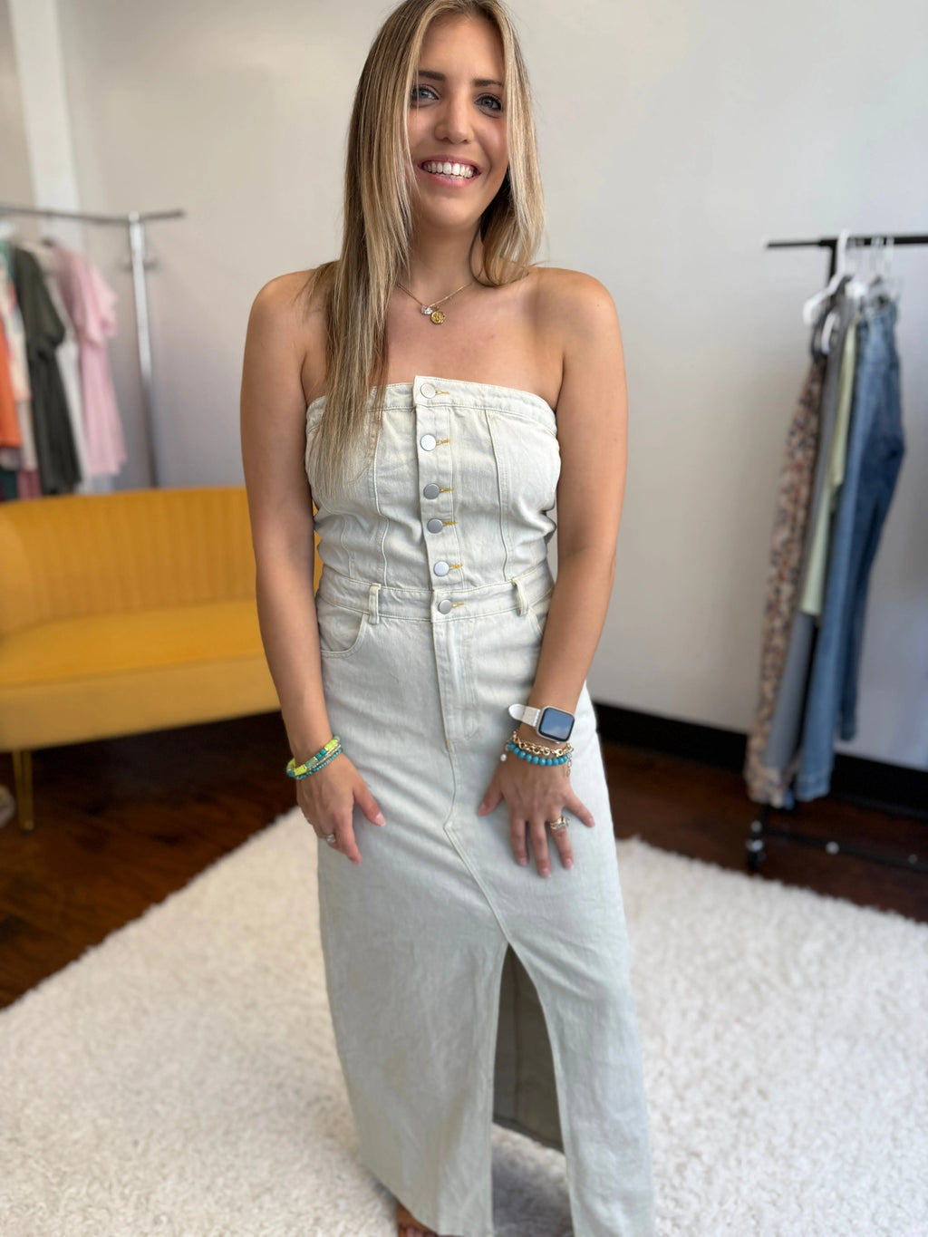 Strapless Light Wash Denim Dress