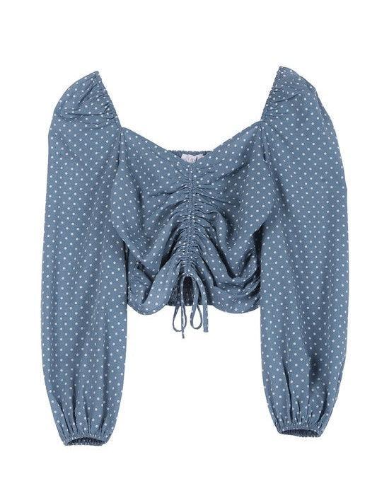 Dotted Blue Sky Ruched Crop Top