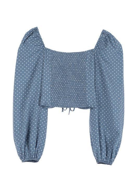 Dotted Blue Sky Ruched Crop Top