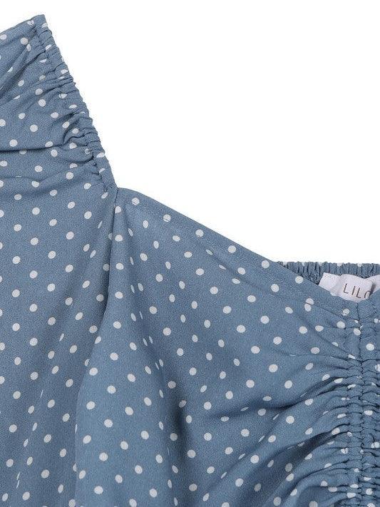 Dotted Blue Sky Ruched Crop Top