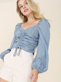Dotted Blue Sky Ruched Crop Top