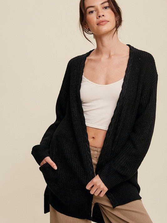 Open Front Cable Knit Cardigan