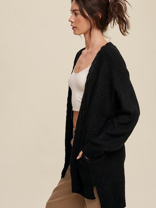 Open Front Cable Knit Cardigan