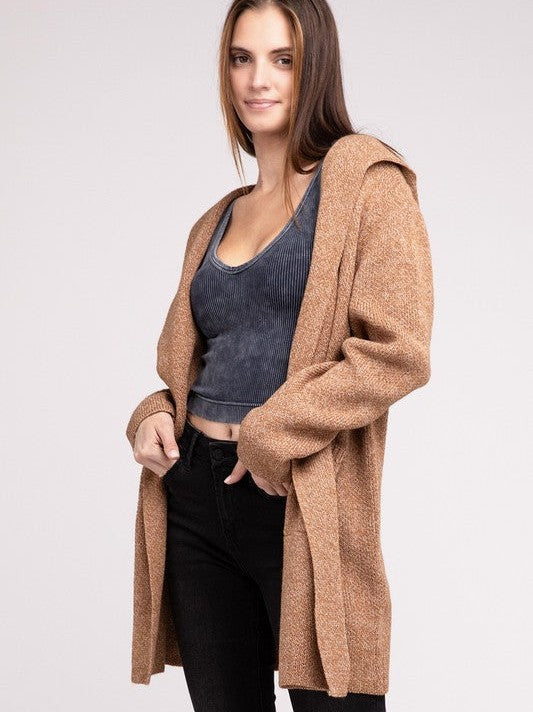 Front Hooded Long Cardigan with Front Pockets