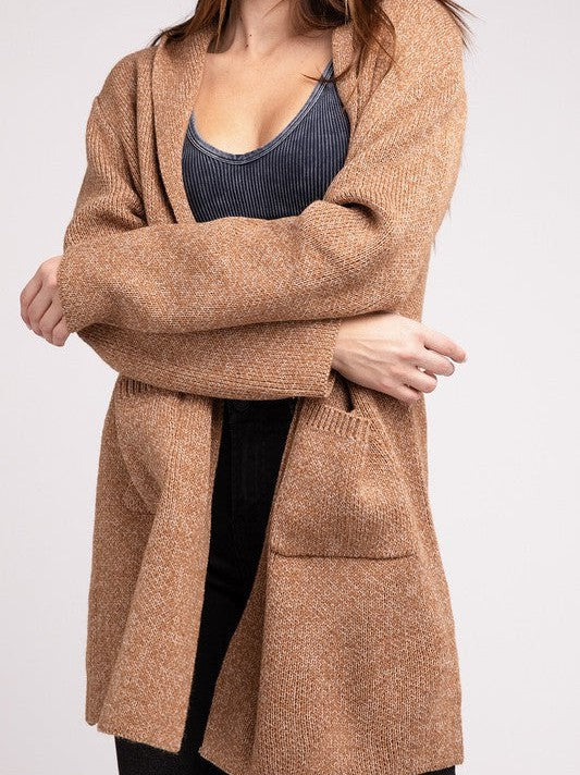 Front Hooded Long Cardigan with Front Pockets