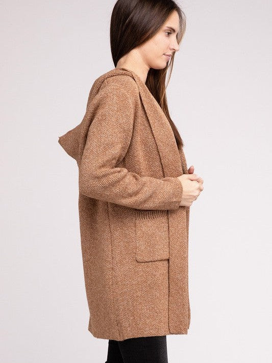 Front Hooded Long Cardigan with Front Pockets