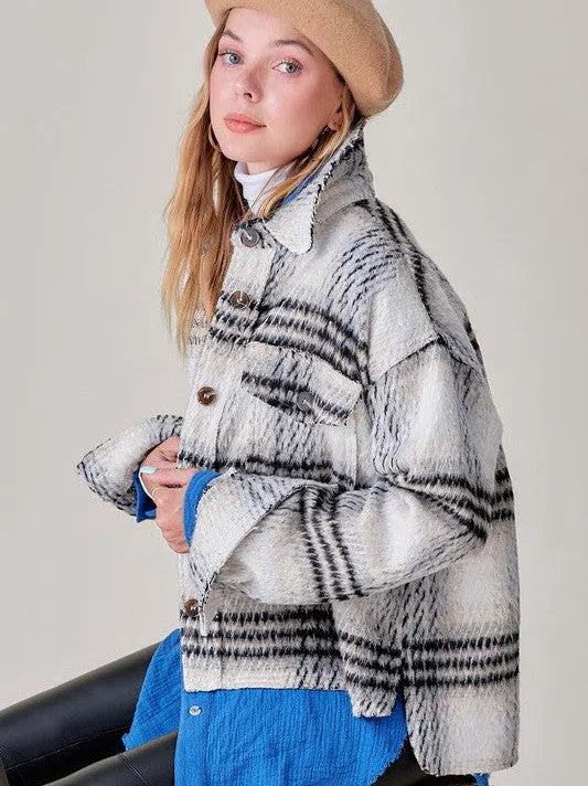Plaid Cropped Shacket with Front Pockets
