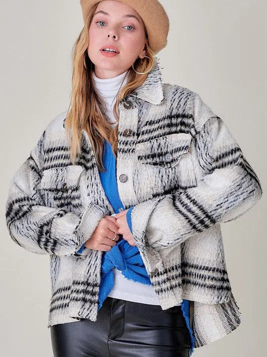 Plaid Cropped Shacket with Front Pockets