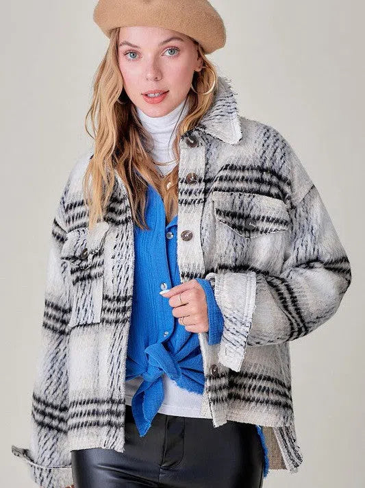 Plaid Cropped Shacket with Front Pockets