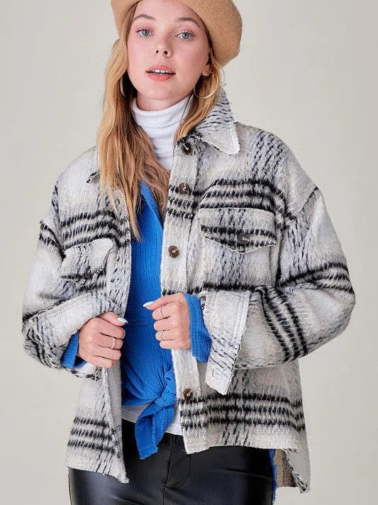 Plaid Cropped Shacket with Front Pockets