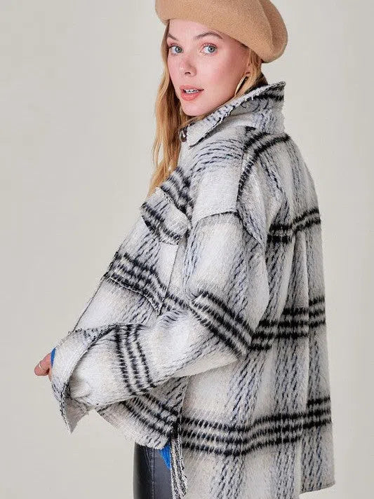 Plaid Cropped Shacket with Front Pockets
