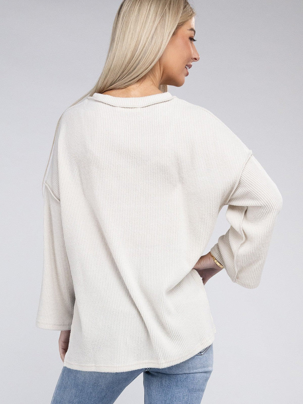 Ribbed  Brushed Button Sweater Top