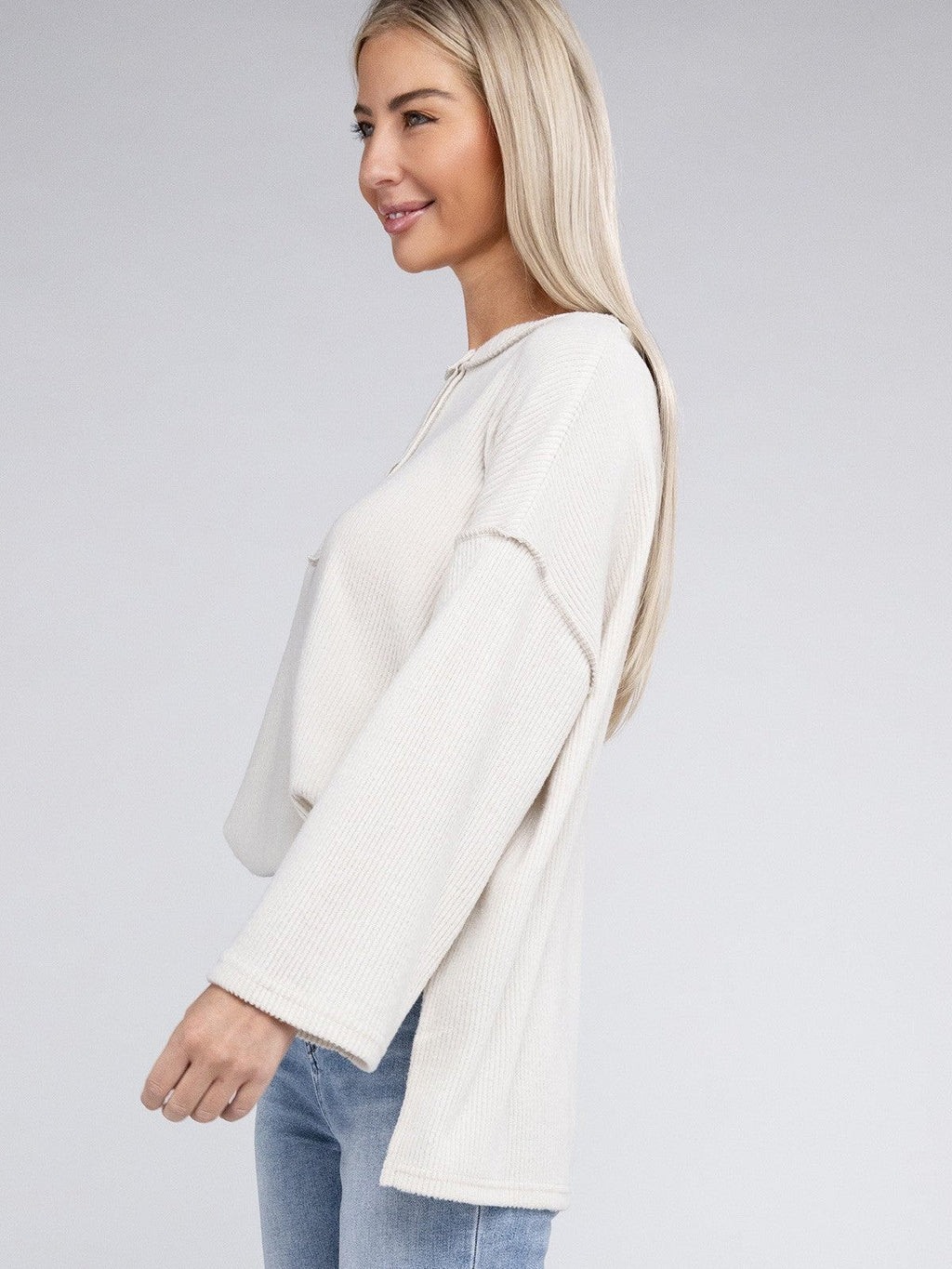 Ribbed  Brushed Button Sweater Top