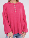Ribbed  Brushed Button Sweater Top