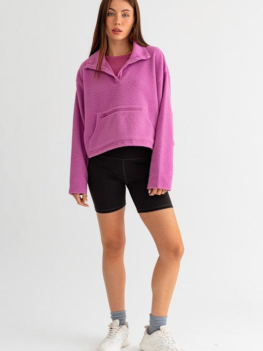 Fleece Pullover Sweater with Pocket Detail