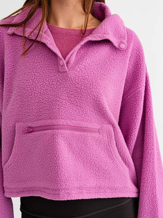 Fleece Pullover Sweater with Pocket Detail